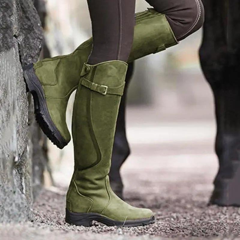 Women Boots PU Leather Zipper Retro Casual Womans Designer Booties Gladiator Low Heel Shoes Ladies Fashion Long Botas Mujer