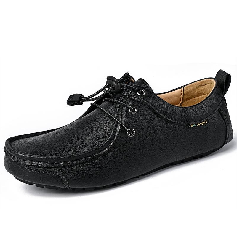 Spring Plus Size Hand-stitched Men s Leather Moccasins - Fashionable & Versatile Casual Shoes 45 чёрный