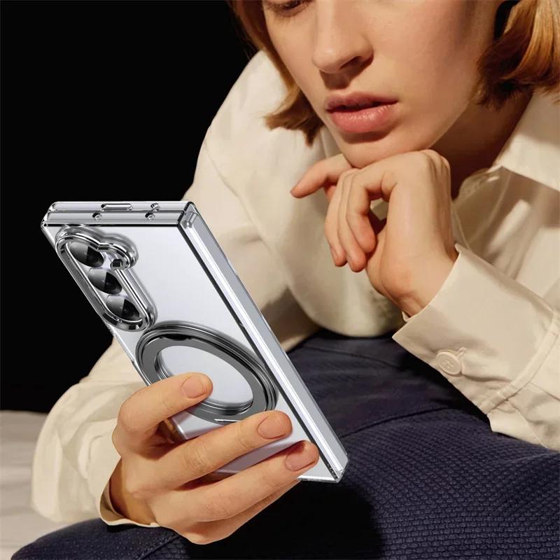 360°Rotating Magnetic Holder Phone Case for Samsung Galaxy Z Fold 7 6 5 4 3 Screen Protector Magsafe Wireless Charging Cover