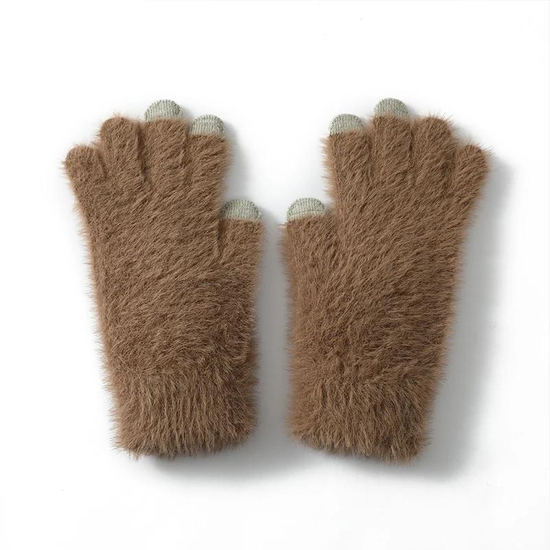 

Женские перчатки из норки с сенсорным экраном Мягкие Теплые Зимние Пушистые Совместимые со смартфоном Аксессуары для рук для холодной погоды Уютные кофейный