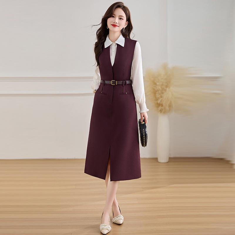 Set Rochie Cămașă cu Mânecă Lungă și Vestă Primăvara și Toamna 2025 Z5381