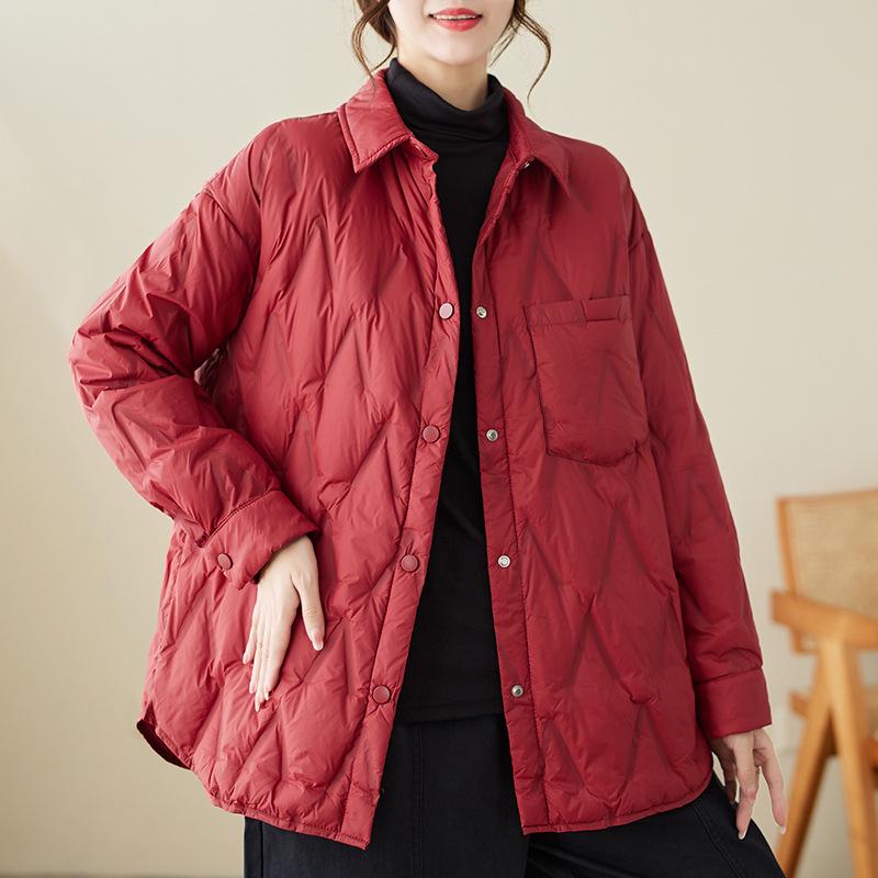 

2025 Autumn/Winter Women s Slimming Down Jacket with Shirt Collar - Lightweight and Loose Fit XL червоний