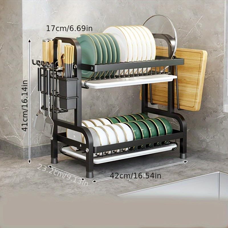 1 buc Organizator de Bucătărie din Oțel Carbon cu Sistem de Drenaj - Raft Multifuncțional pentru Vase, Boluri și Tacâmuri - Serviciu Alimentar Durabil