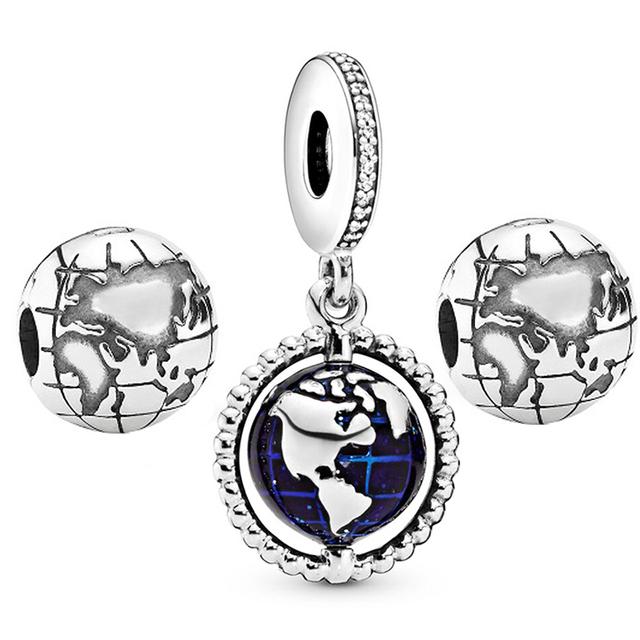 3pcs /Lot Blue Enamel Globe Charms Beads Star Pendant Fit Diy Brand Charm Bracelets Necklaces For Women Fashion Jewelry Making