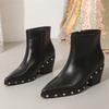 Spring Autumn Designer Rivet Zipper Women Ankle Boot Fashion Pointed Toe Square Heels Elegant Ladies Shoes