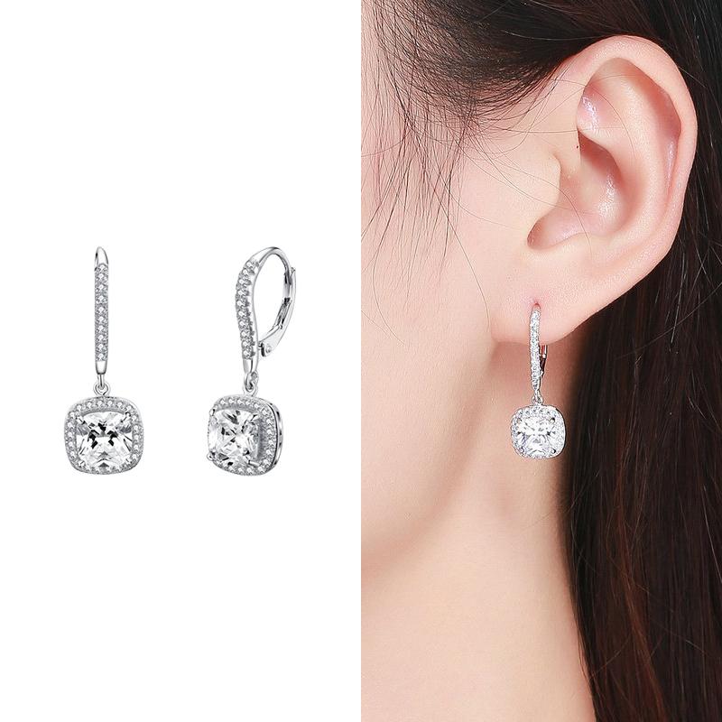 WOSTU 925 Sterling Silver Simple Round Beads Zircon Star Ear Buckles Stud Earrings For Women Fashion Party Jewelry Gift