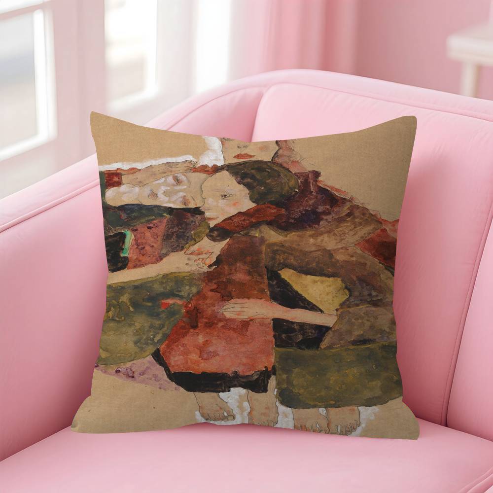 

Klimt And Schiele Art Exhibition Pillowcase Toon Gift Cushion Cover Bedroom Home Sofa Chair Seat Decor Pillow Case 30x30 cm
