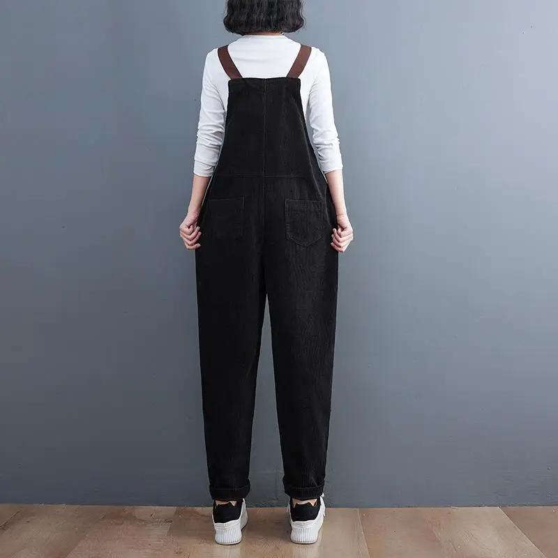 Salopetă de toamnă și iarnă din catifea reiată spălată, pentru femei, soră grasă, dulce, dreaptă, culoare solidă, cu buzunare multiple, salopetă casual