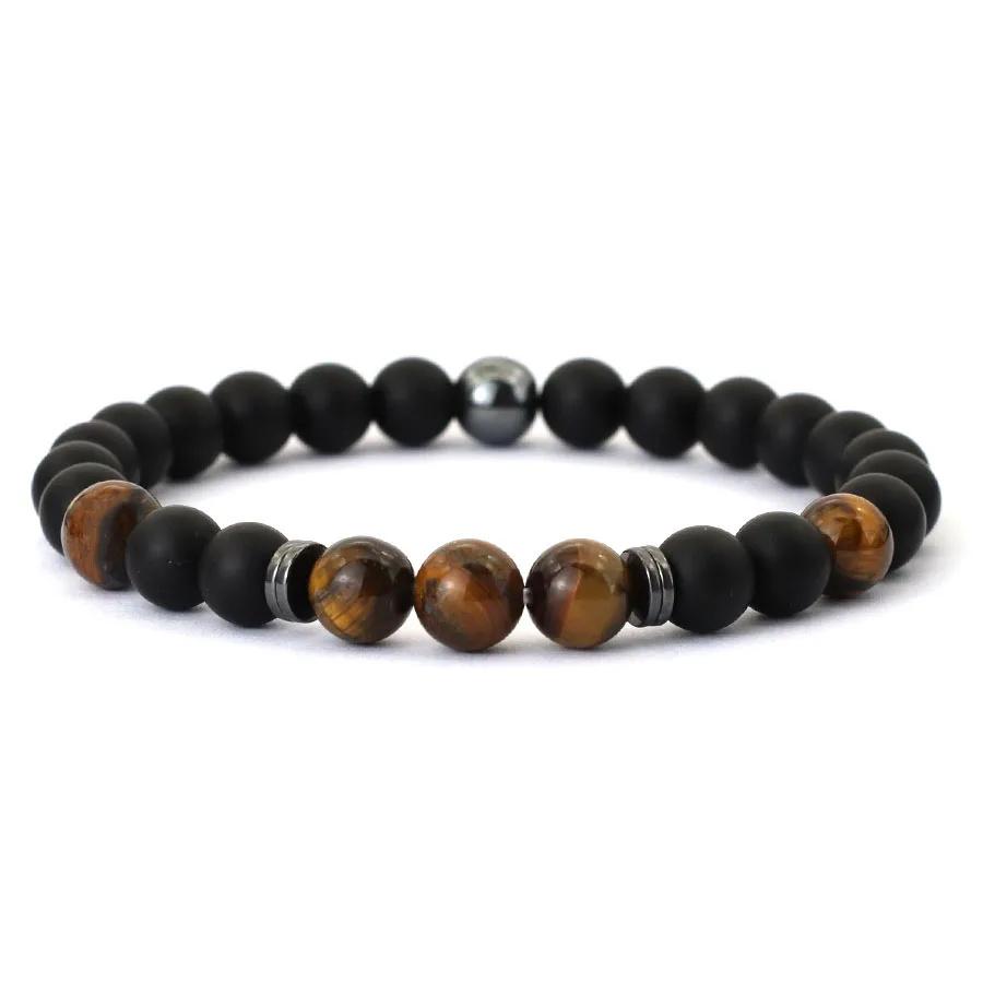 Noter Bracciale da Uomo Fatto a Mano 8mm Onice Pietra Occhio di Tigre Braccialetto di Perline Ematite Guarigione Braccialetto Regalo Uomo Accessori per il Tempo Libero