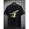 European Size Men's Playful Parrot & Dinosaur Graphic Tee - Casual Round Neck Short Sleeve, Lightweight Cotton Summer Shirt for Camping & Leisure