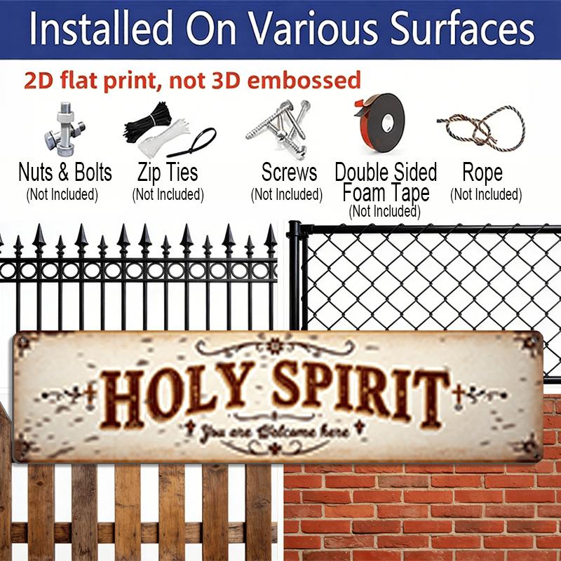 2D Flat, 1pc Large 15.7×3.94 Inch Holy Spirit Welcome Sign - Rustic Vintage Metal Wall Art with Holy Spirit Lettering & Cursive Welcome Message
