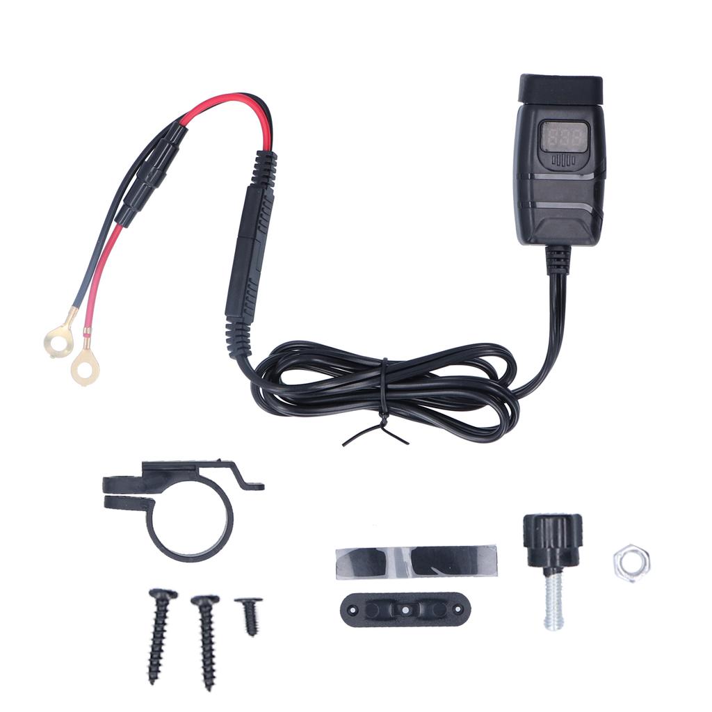 Motorcycle Charger QC3.0 Dual USB Waterproof Power Supply Adapter with Voltmeter On Off Switch