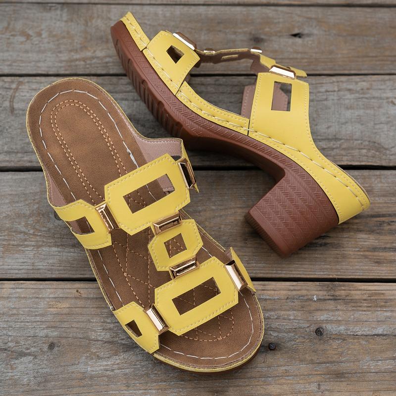 2026 Summer Plus Size Casual Cut-out Breathable Lightweight Slip-on Women s Drag Platform Bottom Non-slip Cool Drag 36 жёлтый