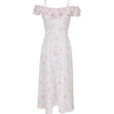 Women's 2025 Spring Ruffle Neck Butterfly Print Long Dress