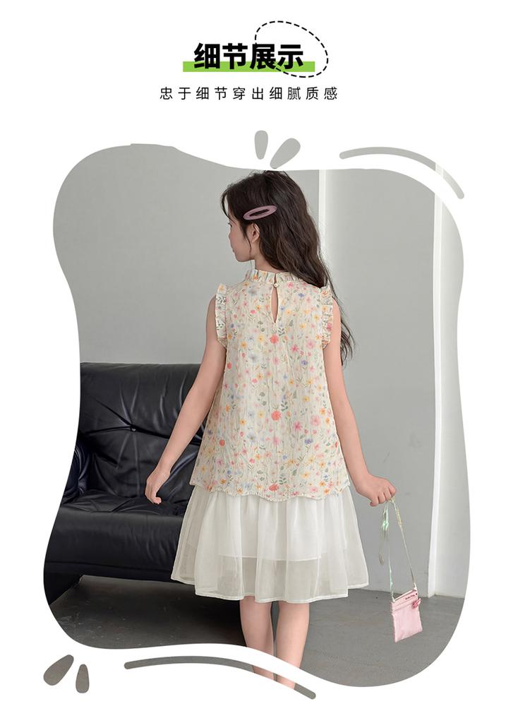 Girls' Floral Dress, Summer New Style, Super Beautiful Sleeveless Vest Dress, Middle-aged Children's Summer Dress, Fashionable Princess Dress