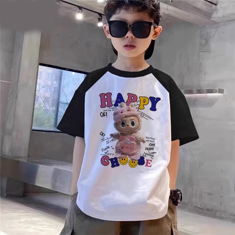 Cartoon Graphic Kids Adult Labubu Printed T-shirt Summer Men and Women's Fashion Boy Short Sleeved T-shirt Top Pullover