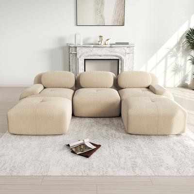 Modular U-Shaped Sofa Made of Premium Corduroy Fabric, Extra-Wide Armrests, 32D High-Resilience Padding for Living Room, Bedroom and Office, Beige