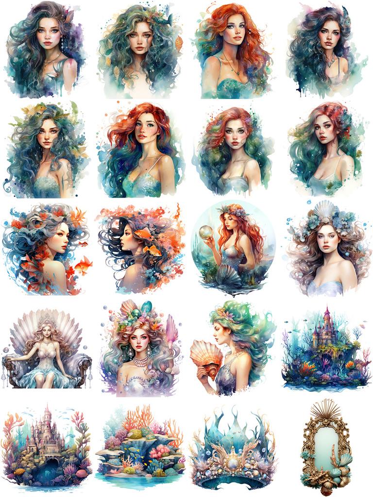 16Pcs/Pack Mermaid Girls Sticker DIY Craft Scrapbooking Album Junk Journal Decorative Stickers