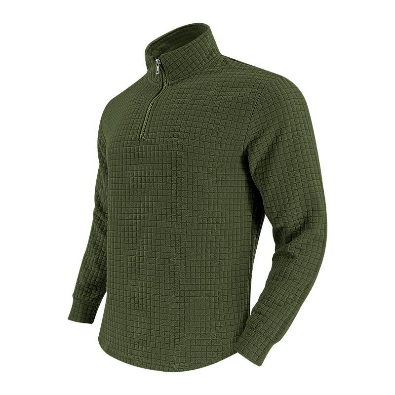 Neuer vielseitiger Herren-Strickpullover für den Alltag im Frühjahr und Herbst mit Stehkragen und langen Ärmeln, lässiger Outdoor-Kapuzenpullover aus Jacquard