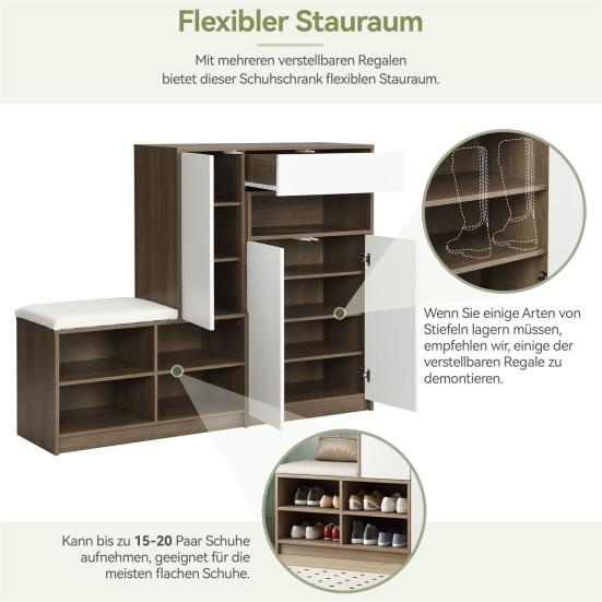 Shoe Storage Bench & Shoe Cabinet, Multifunctional Shoe Rack with Upholstered Seat, Versatile Shoe Storage Solution with Adjustable Shelves for The