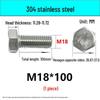 M14-30 304 Stainless Steel Fully Threaded Hex Head Screw Bolt