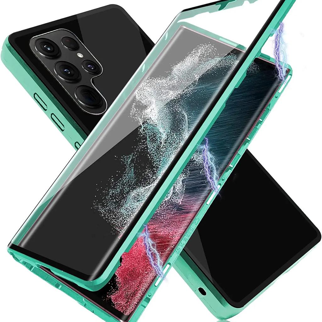 Doppelseitiges gehärtetes Glas Magnetische Adsorption Metallgehäuse für Samsung S23 S24 Ultra S22Plus S21 S20 S23FE Vollschutzhülle
