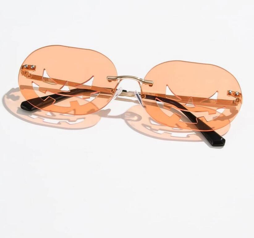 Rimless Pumpkin Shape Sunglasses Women Men Oval Alloy Frame Sun Glasses Female Pumpkin Punk Eyeglasses