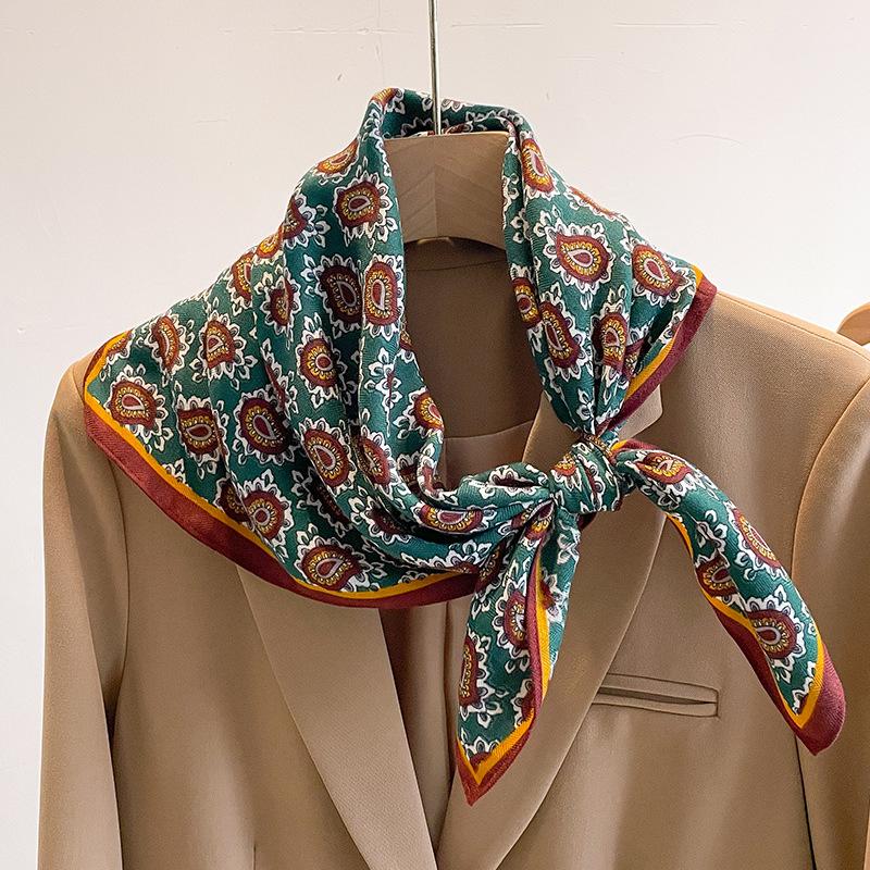 Orange Cashew Flower Cotton and Linen Hair Scarf  Small Square Scarf  Women's Thin Scarf  Linen Headscarf  Versatile Shirt