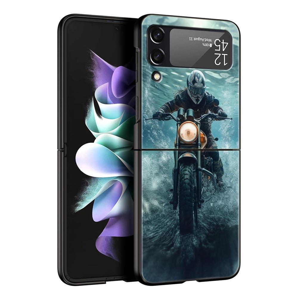 Phone Case for Samsung Galaxy Z Flip 3 4 5 6 7 Folding Black Shell For Samsung Z Flip4 Flip5 PC Hard Cover Cool Motorcycle