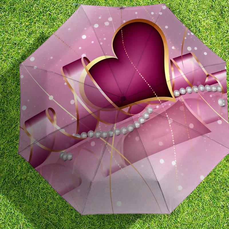 1pc Heart Pearls Automatic Folding Umbrella, Heavy Duty 8 Rib Iron Frame,  Suitable for Travel, Daily Use, Birthday, Decor Gift m0104053