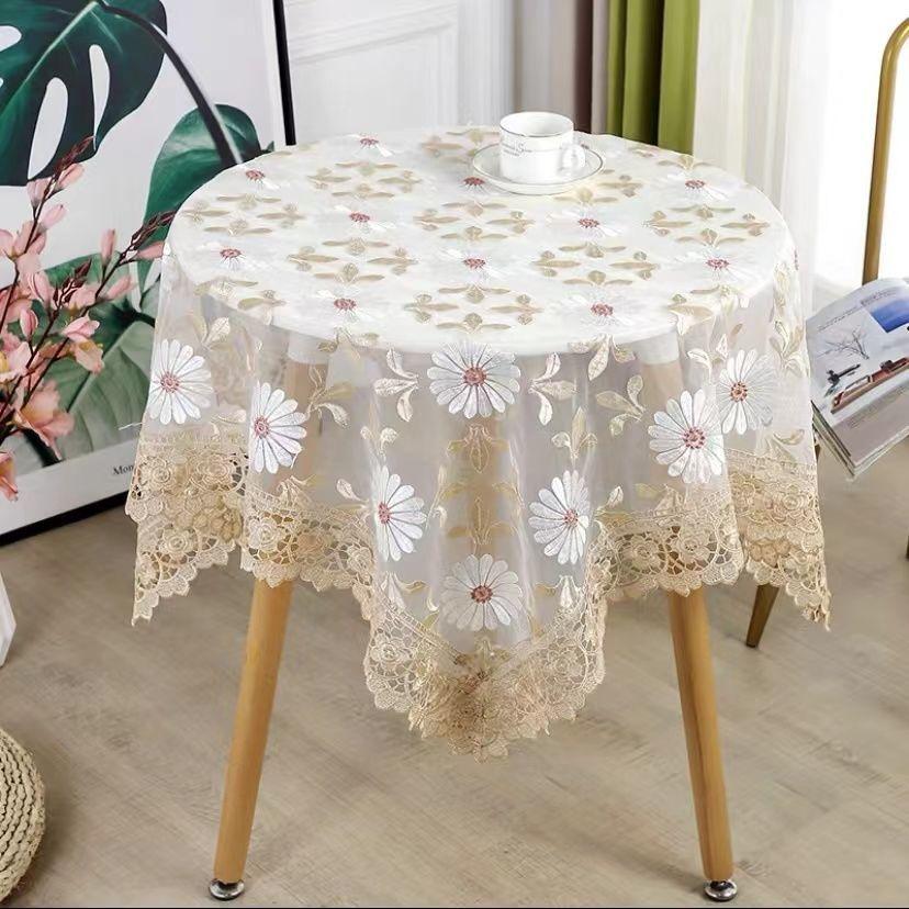 Small Round Table White Lace Tablecloth Coffee Table Bedside Table TV Dust Cover