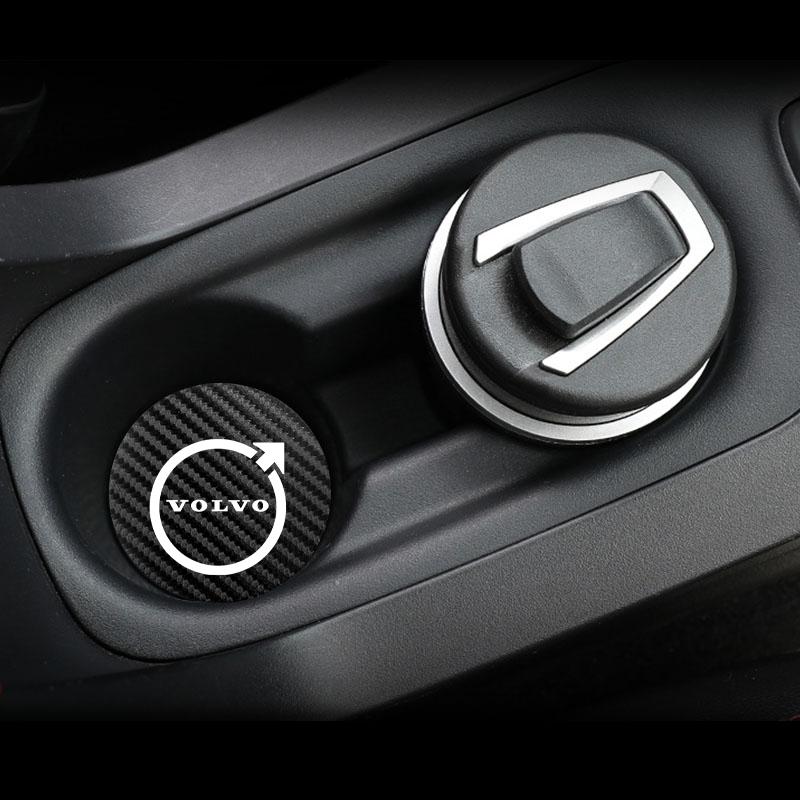 Auto Kohlefaser Texturiert Becheruntersetzer PU-Leder Wasserbecher Kissen Für Volvo XC90 XC60 V50 S60 V70 V60 V40 S90 olestar AWD XC40 S80