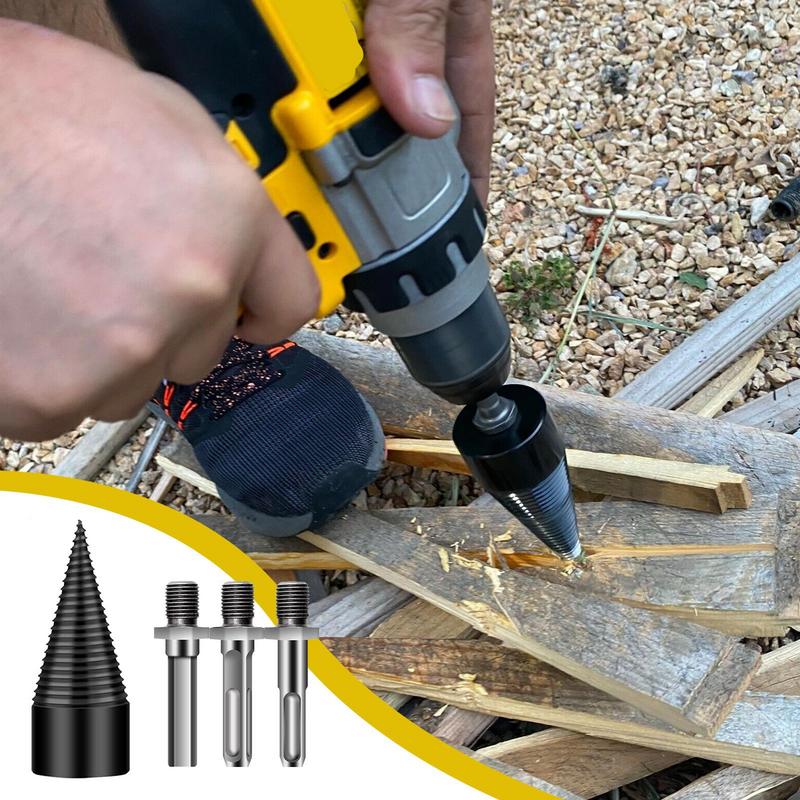 Firewood Splitter Drill Bit with 3 Drill Attachments Heavy Duty Detachable Electric Drill Bit for Woodworking Tools