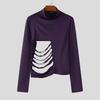 INCERUN Magliette intime casual aderenti a maniche lunghe con collo alto e cut-out con fasce da uomo
