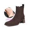 Krazing Pot Cow Suede Nubuck Square Toe High Heels Chelsea Boots Size 42 Slip on Women European Style Ankle Boots