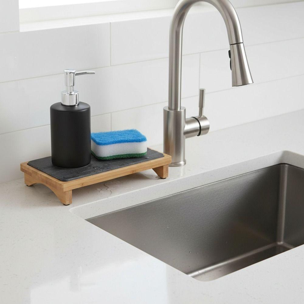 Tierra de Diatomeas Piedra Absorbente de Agua Bandeja Secado Rápido Estante de Bambú Encimera Fregadero Cocina Bandeja Moldes Resistente Base Antideslizante