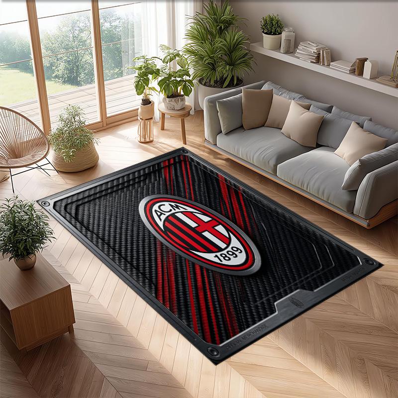 Tappeto in Flanella Stampato AC Milan Antiscivolo Morbido Poliestere Tappeto per Pavimento Tappetino Decorativo da Interno per Camera da Letto Soggiorno Divano Sala Giochi Decorazione Casa
