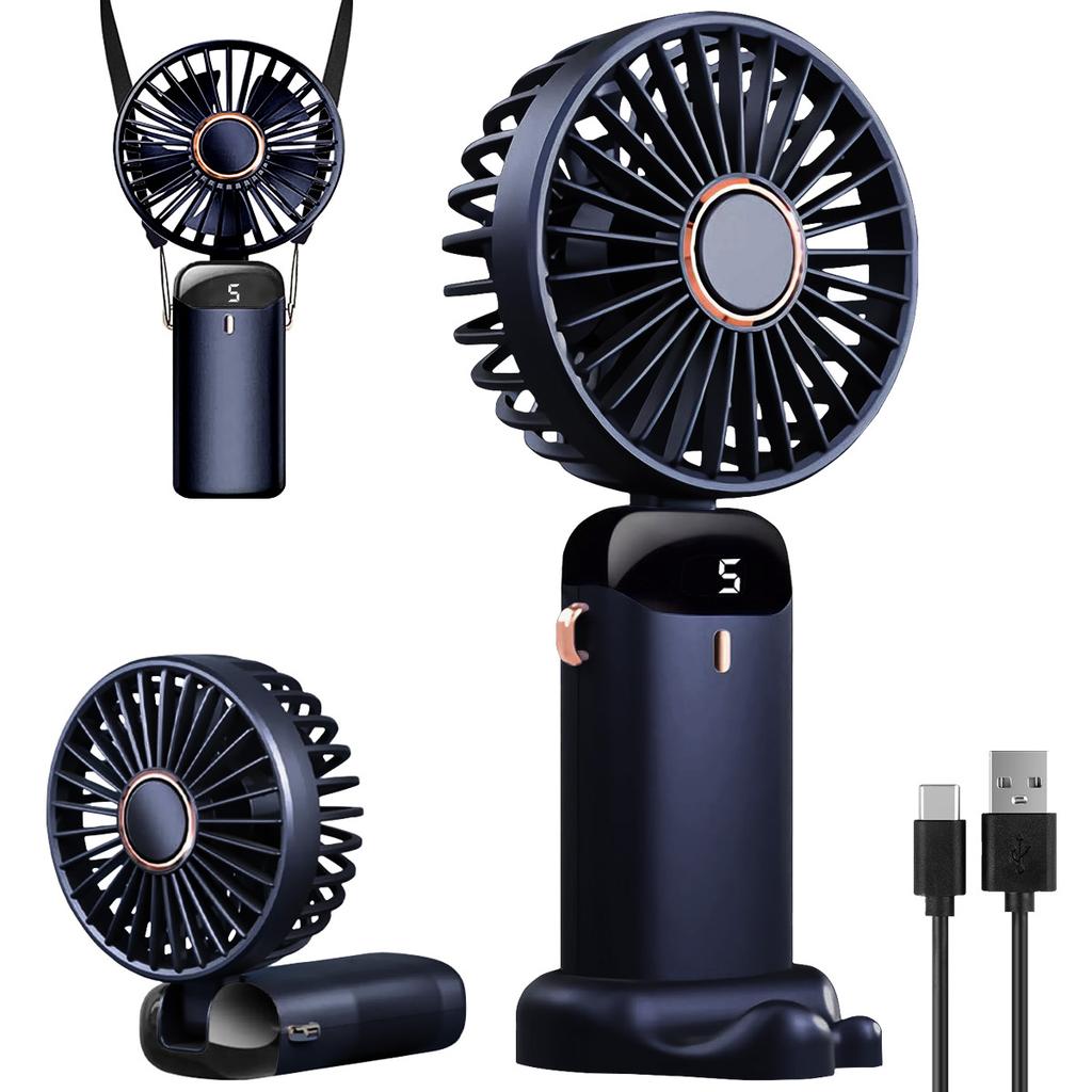Tragbarer Handheld-Mini-Ventilator 1200mAh USB-Wiederaufladbarer Ventilator 5-Stufen-Einstellung Mit Handyhalterung Display für Zuhause Outdoor-Einsatz