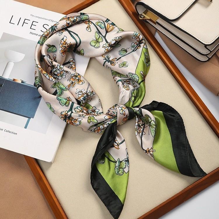 Silk Scarf Women's Versatile Spring and Autumn Small Square Scarf Women's Matching Shirt Scarf Scarf Neck Protection Professional Scarf Headband Heads