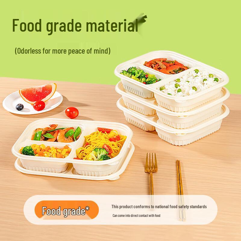 Temeiju 3-Compartment Corn Starch Disposable Lunch Box (50 Sets)