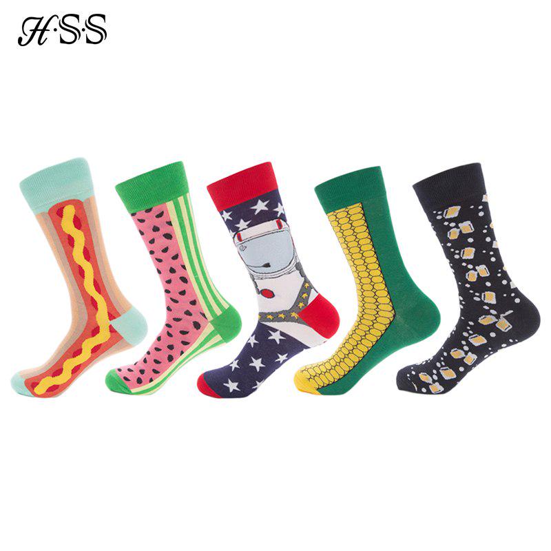 

Мужские хлопковые носки Happy, длинные носки с забавным чесаным красочным узором, повседневные мужские носки, большой размер