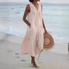 Solid Color V Neck Sleeveless Loose Waist Long Dress Women Casual Commute Vacation