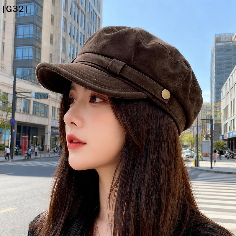 Retro Suède Baret Hoed Voor Vrouwen Platte Top Nieuwsjongenspet Herfst Winter Britse Casual Opvouwbare Warme Hoed[G32]
