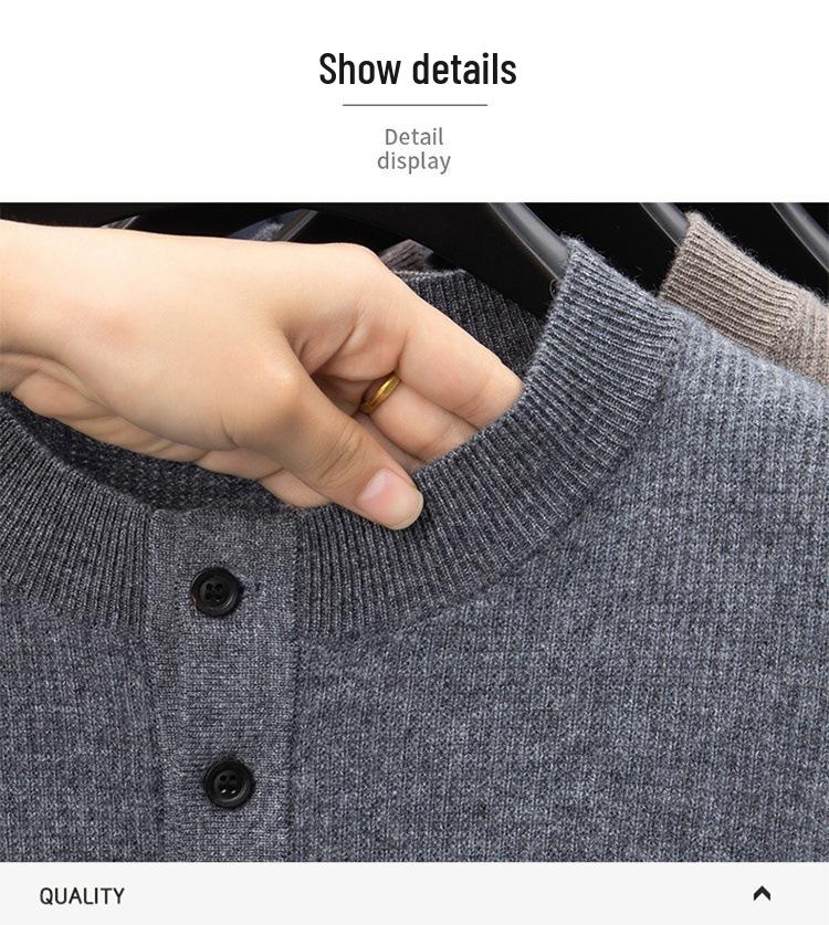 Men's Luxury 100% Cashmere Pullover - Skin-Friendly, Warm Base Layer with Button Collar for All Ages