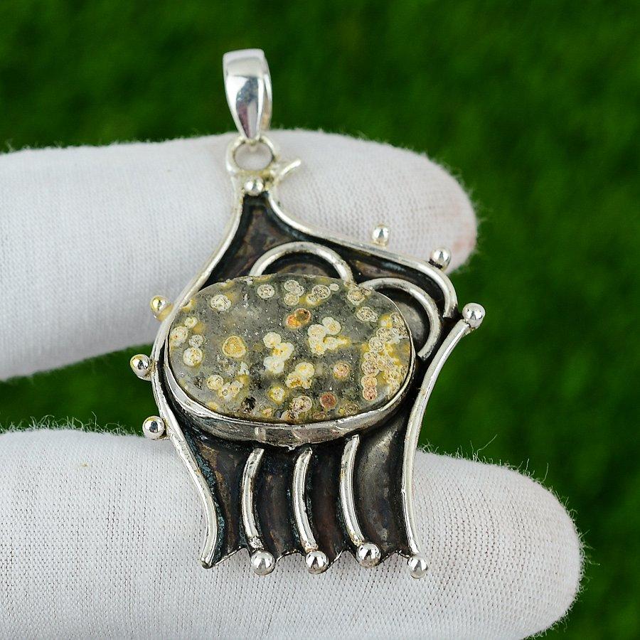 Natural Ocean Jasper Gemstone Pendant 925 Sterling Silver Jewelry For Women
