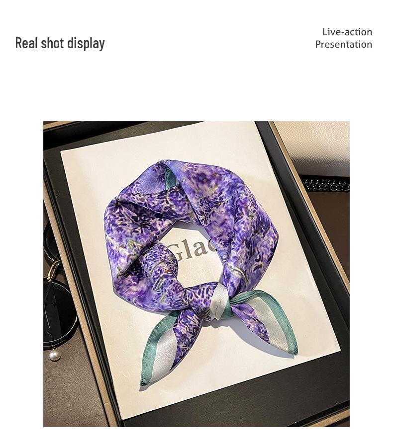 Lightweight Retro Pastoral Violet Floral Silk Scarf - Women's Spring/Summer Square Neck Scarf