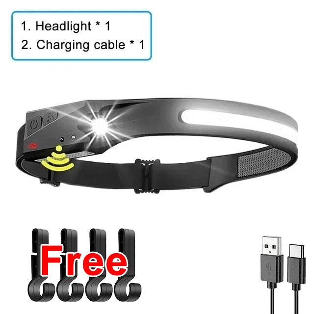 

Мощный светодиодный налобный фонарь COB 5500 мАч, портативный налобный фонарь со встроенным аккумулятором, перезаряжаемый через USB, водонепроницаемый налобный фонарь