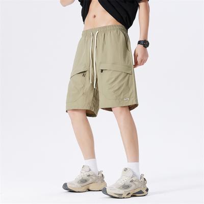 Pantalones cortos de trabajo para hombre de verano holgados de seda helada hasta la rodilla