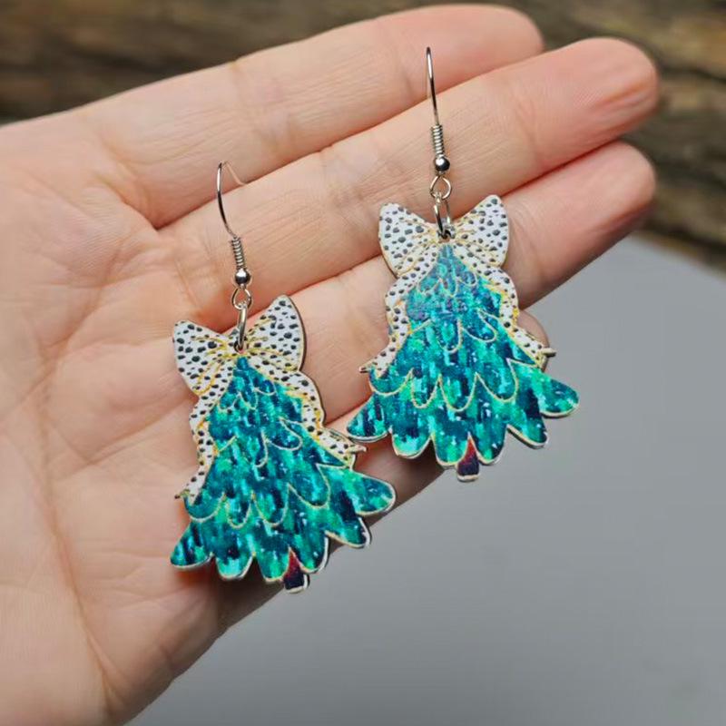 Рождественские серьги-бантики с принтом коровьей шкуры - Акриловая бижутерия