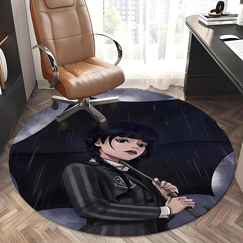 Wednesday Addams Chair Mat Round Rug-Office Carpet, Machine Washable, Non-slip, Suitable for Living Rooms, Bedrooms